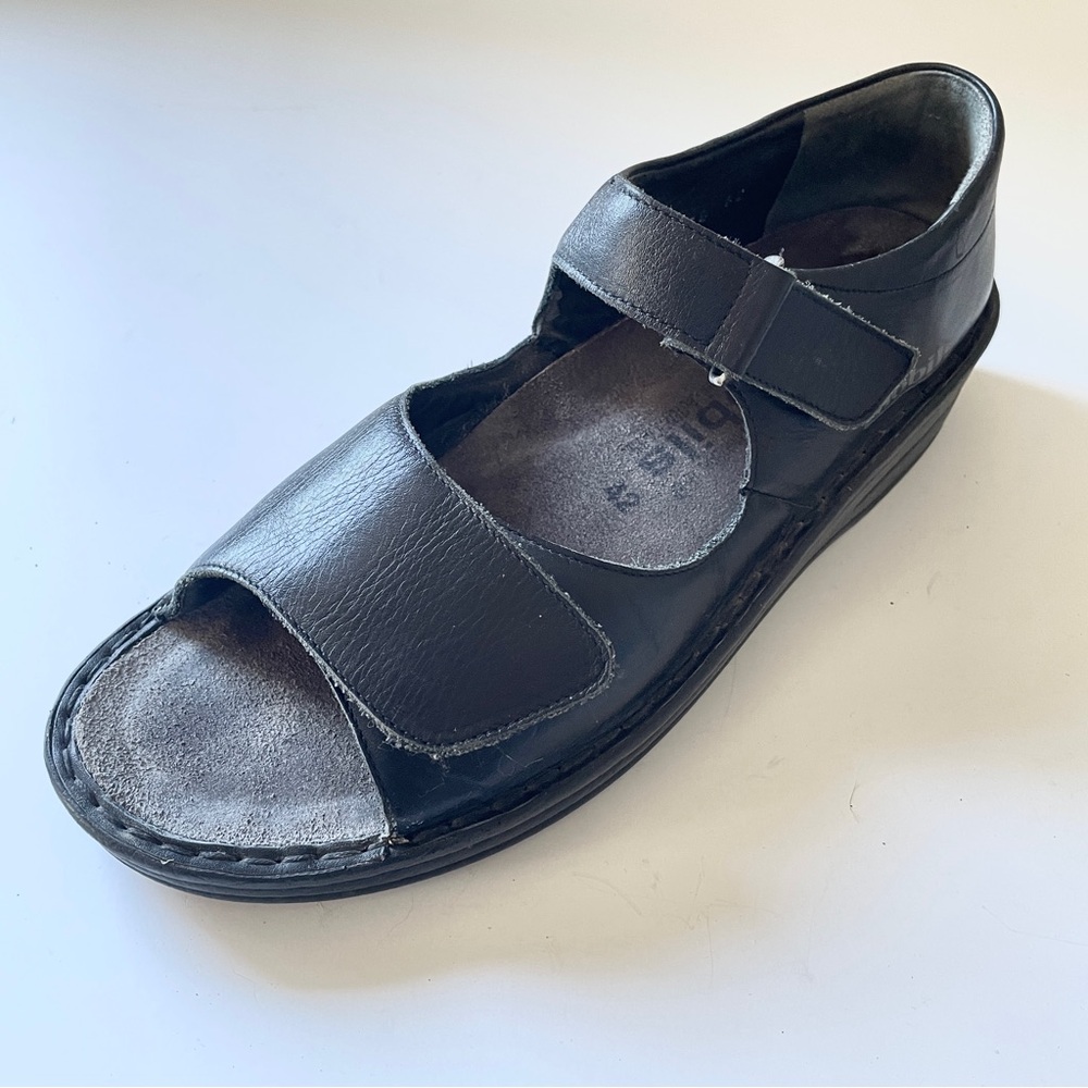 MOBILS By Mephisto Sandal Black Leather Comfort Strap Shoes Classic Everyday